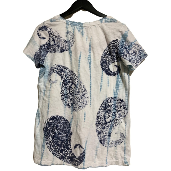 Women's Lucky Brand T-Shirt Size L White Blue Paisley - Picture 3 of 5
